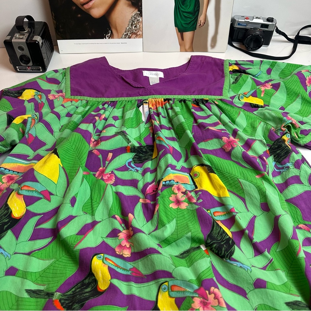 Tropical Toucan Cotton Dress | Resort Muumuu · Pockets - Picture 2 of 10